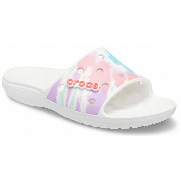 Crocs Classic Tie-Dye Graphic Papucs Férfi Fehér | HU 1275QMAZ